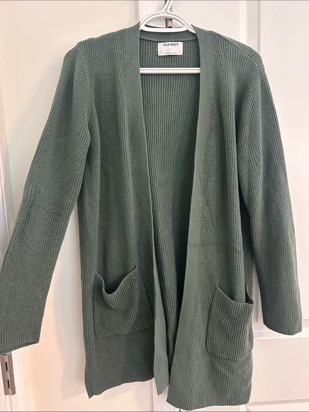 Old Navy Women's Olive Green Open-Front Ribbed Cardigan with Pockets